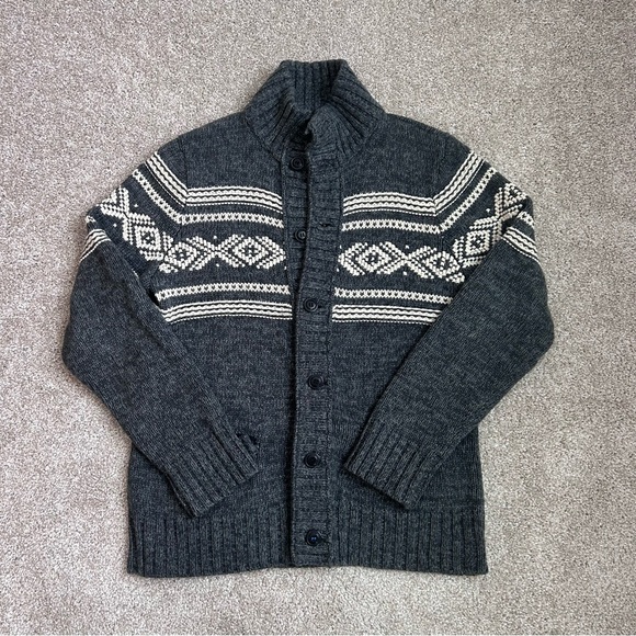 American Eagle Outfitters Other - AMERICAN EAGLE Cardigan Sweater Gray White Sherpa Cotton Wool Blend Size L Ski